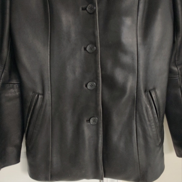 Vintage EGO Black Leather, Front Buttons, Fully Removable Lining Women's Jacket - Picture 3 of 10